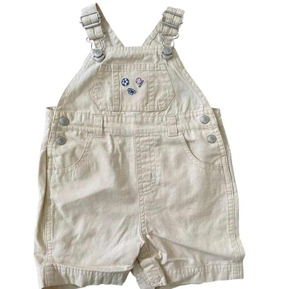 2005 GYMBOREE Baseball Soccer Applique Shortalls Overalls 3-6M